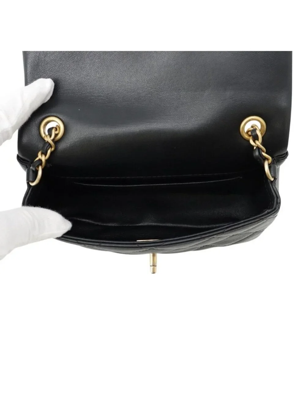 Chanel Chain Shoulder Bag Mini Quilted CC Logo Lambskin Black